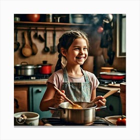 little girl preparing a meal Canvas Print