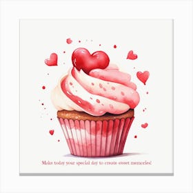 Red Heart Love Cupcake Valentine Birthday Canvas Print