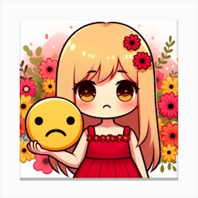 Emoji Girl With Flowers Canvas Print