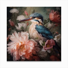 Kingfisher In Flowers Canvas Print
