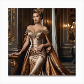 Beautiful Woman In A Golden Gown 1 Canvas Print