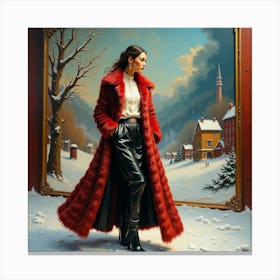 Woman In A Red Coat Canvas Print