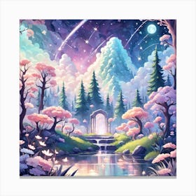 A Fantasy Forest With Twinkling Stars In Pastel Tone Square Composition 24 Canvas Print