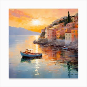 AI Radiant Reverie: Sun-Kissed Shores in Watercolor Canvas Print