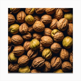 Walnuts On A Black Background 3 Canvas Print