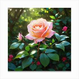 Pink Rose In The Garden #1 Canvas Print