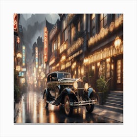 Antique Car In The Rain Canvas Print