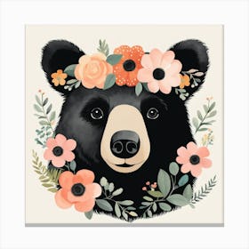 Floral Baby Black Bear Nursery Illustration (3) Canvas Print