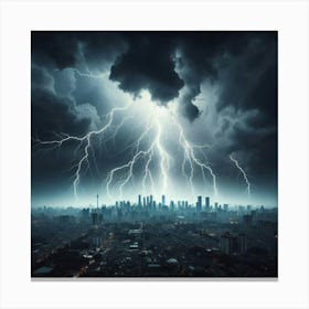 Lightning Over A City Canvas Print