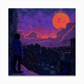 Lofi Purple Cityscape Canvas Print