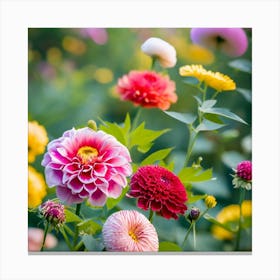 Dahlias In The Garden Canvas Print