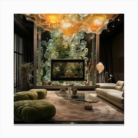 Glass Chandelier In Living Room Canvas Print