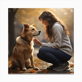 Woman Petting Dog Canvas Print