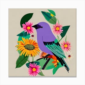 Purple Bird With Sunflowers Canvas Print