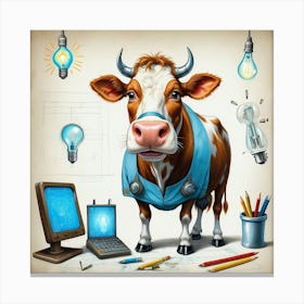 Cow With Light Bulb 2 Canvas Print