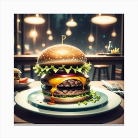 Hamburger On A Plate 113 Canvas Print