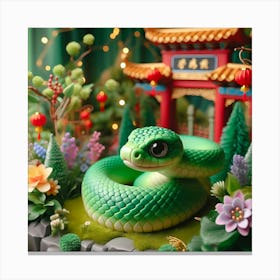 Chinese Green Snake slithering in a garden, during Chinese New Year Canvas Print