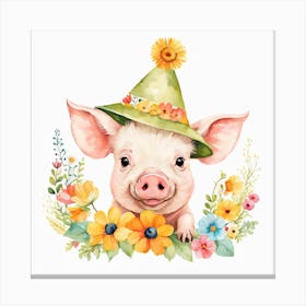 Floral Baby Pig Nursery Illustration (10) Canvas Print