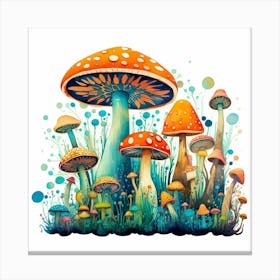 Mushrooms In The Grass Canvas Print