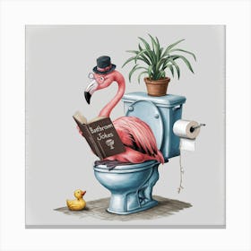 Flamingo Reading On Toilet (1) Canvas Print