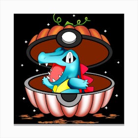 Totodile In Pumpkin Ball - Pokemon Halloween Canvas Print