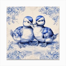 Ducklings Delft Tile Illustration 4 Canvas Print
