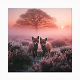 Foxes In The Mist 3 Canvas Print