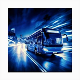 Blue City Bus At Night Canvas Print