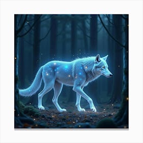 An Ethereal Wolf With A Coat Of Glowing, Nebula Like Patterns Prowling Through A Starlit Forest 1 Canvas Print