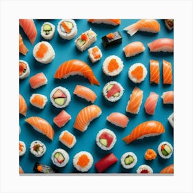 Sushi Sushi On Blue Background Canvas Print