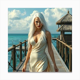 Beautiful Woman At the Ocean Canvas Print
