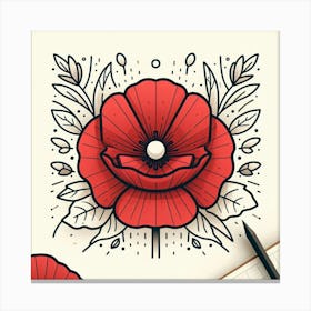 Large red poppy flower, Vector art 3 Canvas Print