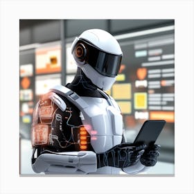 Robot With Tablet Canvas Print