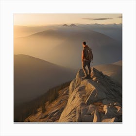 Man Standing On Top Of A Mountain 2 Canvas Print