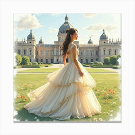 Gorgeous Woman In Watercolor Gown, Grand Historical Building 1 Canvas Print