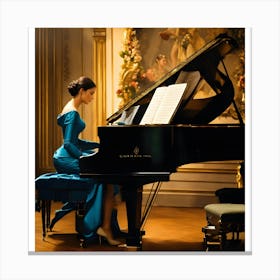 Woman Playing A Grand Piano Canvas Print