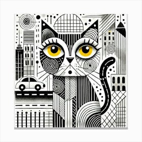 Foggy Rooftop City Cat Canvas Print