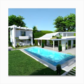 Modern House With Swimming Pool 1 Canvas Print