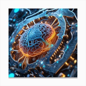 3d Rendering Of A Brain On A Circuit Board Canvas Print
