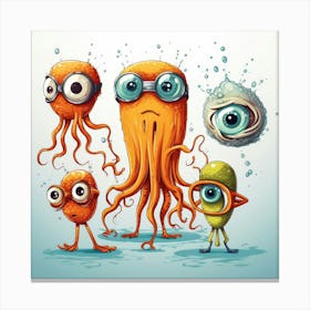 Squids Cartoon 1 Canvas Print