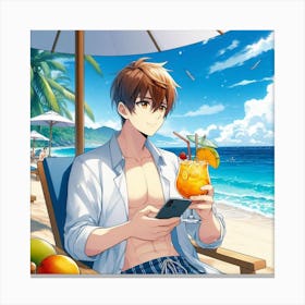 Anime art on the beach Canvas Print