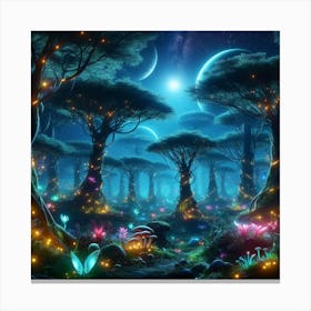Fantasy Forest At Night Canvas Print