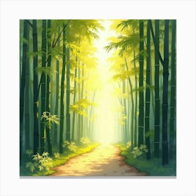 A Peaceful Bamboo Forest Bathed In Golden Sunlight, Painted In Soft Watercolor 1 Canvas Print