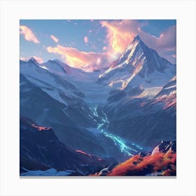 Swiss Alps Bathed In The Ethereal Glow Of A Heavenly Realm Canvas Print