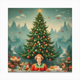 Vintage Christmas Tree Portrait Canvas Print