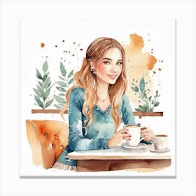 Girl In Coffee Shop Painting Canvas Print