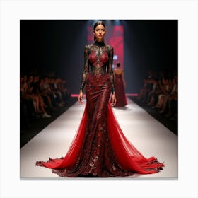 Red Gown On The Runway Canvas Print