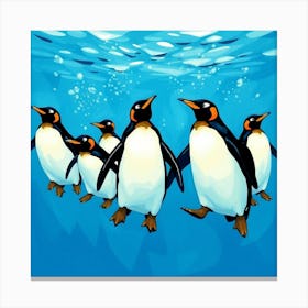 Penguins In The Water Canvas Print