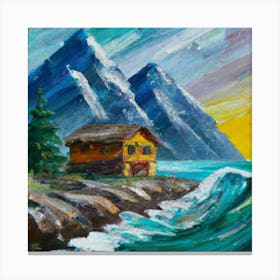 Acrylic and impasto pattern, mountain village, sea waves, log cabin, high definition, detailed geometric 2 Canvas Print