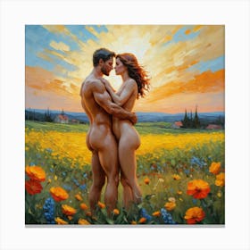 'Sunrise and Naked Couple' Canvas Print